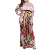 Virgen de Guadalupe Family Matching Off Shoulder Maxi Dress and Hawaiian Shirt Rose Flower Mexican Aztec Pattern - Wonder Print Shop