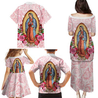 Virgen de Guadalupe Family Matching Puletasi and Hawaiian Shirt Rose Flower Mexican Aztec Pattern - Wonder Print Shop