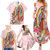 Virgen de Guadalupe Family Matching Summer Maxi Dress and Hawaiian Shirt Rose Flower Mexican Aztec Pattern - Wonder Print Shop