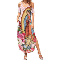 Virgen de Guadalupe Family Matching Summer Maxi Dress and Hawaiian Shirt Rose Flower Mexican Aztec Pattern - Wonder Print Shop