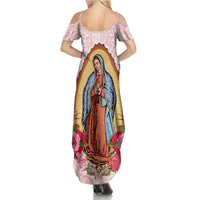 Virgen de Guadalupe Family Matching Summer Maxi Dress and Hawaiian Shirt Rose Flower Mexican Aztec Pattern - Wonder Print Shop