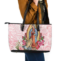Virgen de Guadalupe Leather Tote Bag Rose Flower Mexican Aztec Pattern - Wonder Print Shop