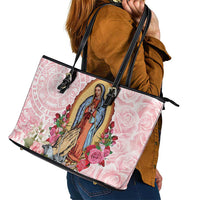 Virgen de Guadalupe Leather Tote Bag Rose Flower Mexican Aztec Pattern - Wonder Print Shop