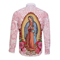 Virgen de Guadalupe Long Sleeve Button Shirt Rose Flower Mexican Aztec Pattern - Wonder Print Shop
