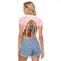 Virgen de Guadalupe Raglan Cropped T Shirt Rose Flower Mexican Aztec Pattern - Wonder Print Shop