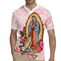 Virgen de Guadalupe Rugby Jersey Rose Flower Mexican Aztec Pattern - Wonder Print Shop