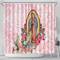 Virgen de Guadalupe Shower Curtain Rose Flower Mexican Aztec Pattern