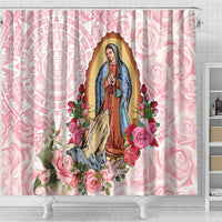 Virgen de Guadalupe Shower Curtain Rose Flower Mexican Aztec Pattern