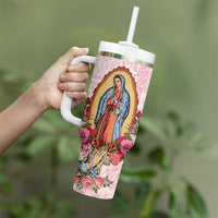 Virgen de Guadalupe Tumbler With Handle Rose Flower Mexican Aztec Pattern - Wonder Print Shop