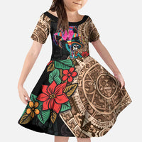 Las Posadas Family Matching Off Shoulder Maxi Dress and Hawaiian Shirt Pinata With Mexican Aztec Circle - Wonder Print Shop