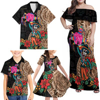 Las Posadas Family Matching Off Shoulder Maxi Dress and Hawaiian Shirt Pinata With Mexican Aztec Circle - Wonder Print Shop