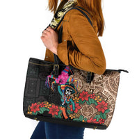 Las Posadas Leather Tote Bag Pinata With Mexican Aztec Circle - Wonder Print Shop