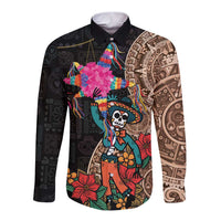 Las Posadas Long Sleeve Button Shirt Pinata With Mexican Aztec Circle - Wonder Print Shop