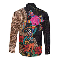 Las Posadas Long Sleeve Button Shirt Pinata With Mexican Aztec Circle - Wonder Print Shop