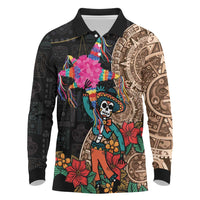 Las Posadas Long Sleeve Polo Shirt Pinata With Mexican Aztec Circle - Wonder Print Shop