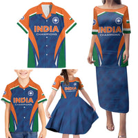 Custom India Cricket Family Matching Puletasi and Hawaiian Shirt The Men In Blue Champions - Wonder Print Shop