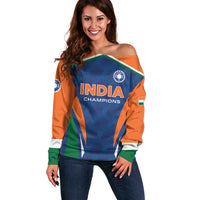 Custom India Cricket Off Shoulder Sweater The Men In Blue Champions - Wonder Print Shop