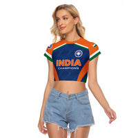 Custom India Cricket Raglan Cropped T Shirt The Men In Blue Champions - Wonder Print Shop