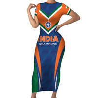Custom India Cricket Short Sleeve Bodycon Dress The Men In Blue Champions - Wonder Print Shop