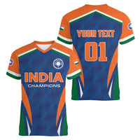 Custom India Cricket Women V-Neck T-Shirt The Men In Blue Champions - Wonder Print Shop