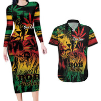 Personalized Reggae King Marley One Love Couples Matching Long Sleeve Bodycon Dress and Hawaiian Shirt Rastafarian Lion Grunge