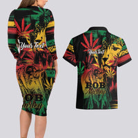 Personalized Reggae King Marley One Love Couples Matching Long Sleeve Bodycon Dress and Hawaiian Shirt Rastafarian Lion Grunge