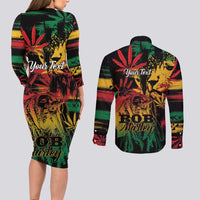 Personalized Reggae King Marley One Love Couples Matching Long Sleeve Bodycon Dress and Long Sleeve Button Shirt Rastafarian Lion Grunge