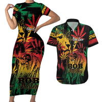 Personalized Reggae King Marley One Love Couples Matching Short Sleeve Bodycon Dress and Hawaiian Shirt Rastafarian Lion Grunge