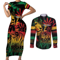 Personalized Reggae King Marley One Love Couples Matching Short Sleeve Bodycon Dress and Long Sleeve Button Shirt Rastafarian Lion Grunge