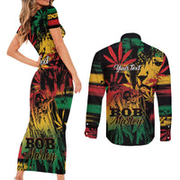 Personalized Reggae King Marley One Love Couples Matching Short Sleeve Bodycon Dress and Long Sleeve Button Shirt Rastafarian Lion Grunge