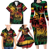 Personalized Reggae King Marley One Love Family Matching Long Sleeve Bodycon Dress and Hawaiian Shirt Rastafarian Lion Grunge