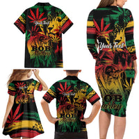 Personalized Reggae King Marley One Love Family Matching Long Sleeve Bodycon Dress and Hawaiian Shirt Rastafarian Lion Grunge