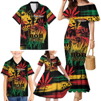 Personalized Reggae King Marley One Love Family Matching Mermaid Dress and Hawaiian Shirt Rastafarian Lion Grunge
