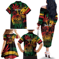 Personalized Reggae King Marley One Love Family Matching Off The Shoulder Long Sleeve Dress and Hawaiian Shirt Rastafarian Lion Grunge