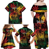 Personalized Reggae King Marley One Love Family Matching Off Shoulder Maxi Dress and Hawaiian Shirt Rastafarian Lion Grunge
