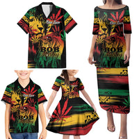 Personalized Reggae King Marley One Love Family Matching Puletasi and Hawaiian Shirt Rastafarian Lion Grunge