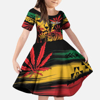 Personalized Reggae King Marley One Love Kid Short Sleeve Dress Rastafarian Lion Grunge