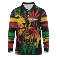 Personalized Reggae King Marley One Love Long Sleeve Polo Shirt Rastafarian Lion Grunge