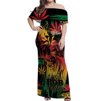 Personalized Reggae King Marley One Love Off Shoulder Maxi Dress Rastafarian Lion Grunge