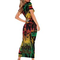 Personalized Reggae King Marley One Love Short Sleeve Bodycon Dress Rastafarian Lion Grunge - Wonder Print Shop