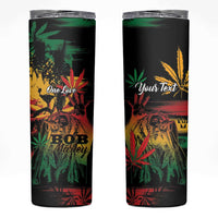 Personalized Reggae King Marley One Love Skinny Tumbler Rastafarian Lion Grunge - Wonder Print Shop