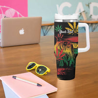 Personalized Reggae King Marley One Love Tumbler With Handle Rastafarian Lion Grunge - Wonder Print Shop