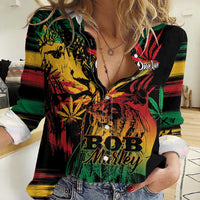 Personalized Reggae King Marley One Love Women Casual Shirt Rastafarian Lion Grunge - Wonder Print Shop