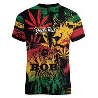 Personalized Reggae King Marley One Love Women V-Neck T-Shirt Rastafarian Lion Grunge - Wonder Print Shop