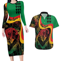 Personalized Legend Reggae Marley Couples Matching Long Sleeve Bodycon Dress and Hawaiian Shirt Kakau Jawaiian