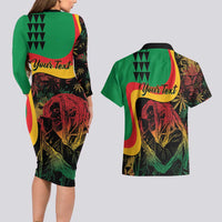 Personalized Legend Reggae Marley Couples Matching Long Sleeve Bodycon Dress and Hawaiian Shirt Kakau Jawaiian