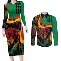 Personalized Legend Reggae Marley Couples Matching Long Sleeve Bodycon Dress and Long Sleeve Button Shirt Kakau Jawaiian