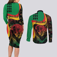 Personalized Legend Reggae Marley Couples Matching Long Sleeve Bodycon Dress and Long Sleeve Button Shirt Kakau Jawaiian