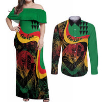 Personalized Legend Reggae Marley Couples Matching Off Shoulder Maxi Dress and Long Sleeve Button Shirt Kakau Jawaiian