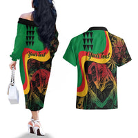Personalized Legend Reggae Marley Couples Matching Off The Shoulder Long Sleeve Dress and Hawaiian Shirt Kakau Jawaiian